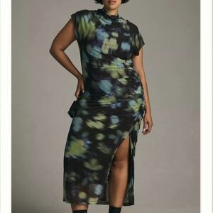 Anthropologie Maya Ruched Mesh Midi Dress Womens XLarge Preppy Grunge